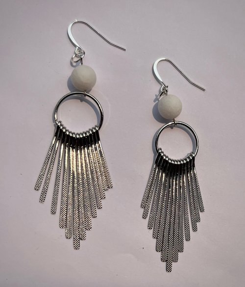 Metal fringe + white jade