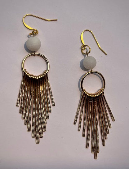 Metal fringe + white jade